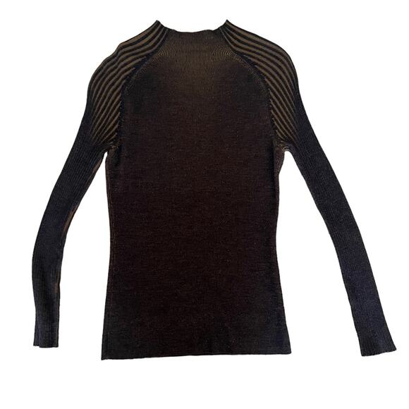 Dreyden Romy Mock Neck Ribbed Knit Sweater Top Metallic 90s Y2K Gold Navy Large - Picture 5 of 11